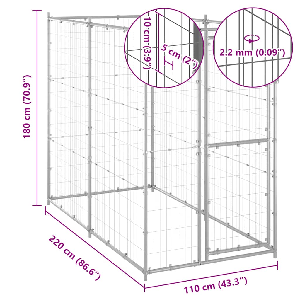 udendørs hundebur 110x220x180 cm galvaniseret stål