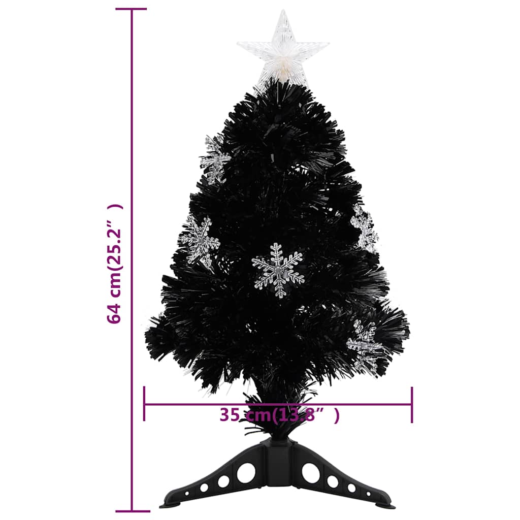 juletræ med LED-snefnug 64 cm fiberoptik sort