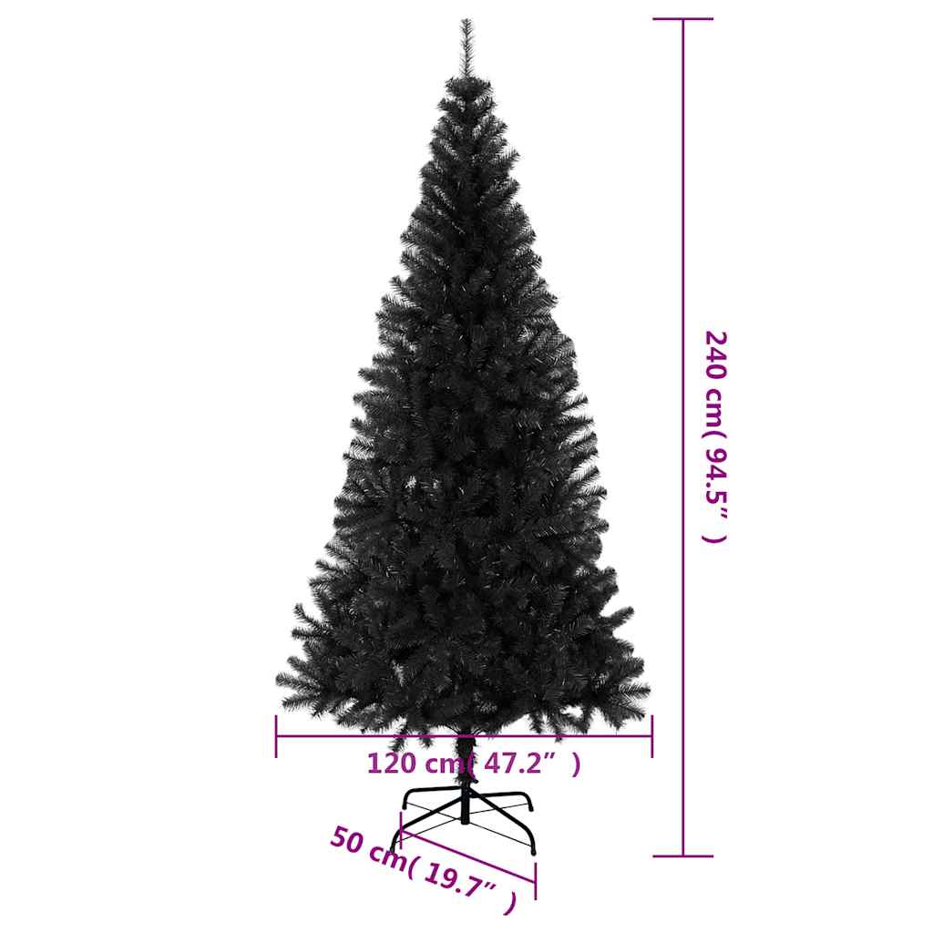 kunstigt juletræ med juletræsfod 240 cm PVC sort