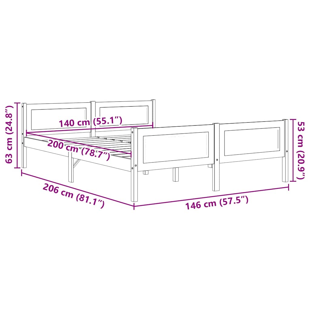 sengestel 140x200 cm massivt fyrretræ hvid