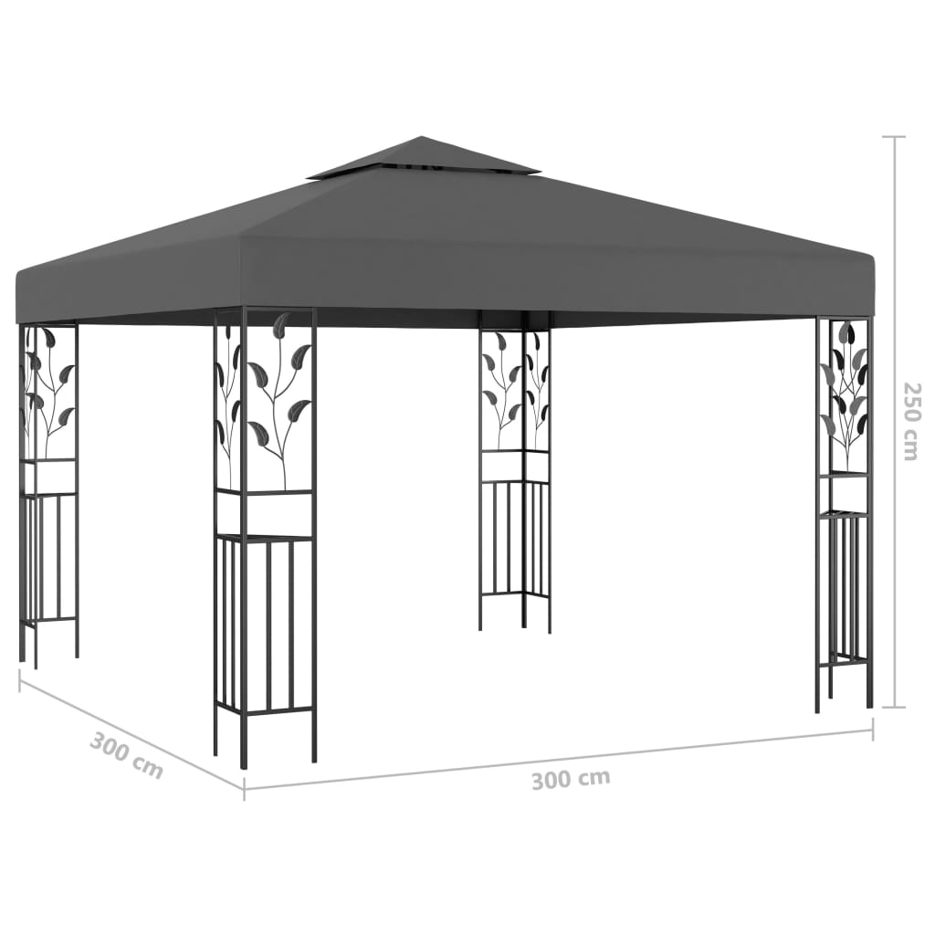 pavillon med LED-lyskæder 3x3 m antracitgrå