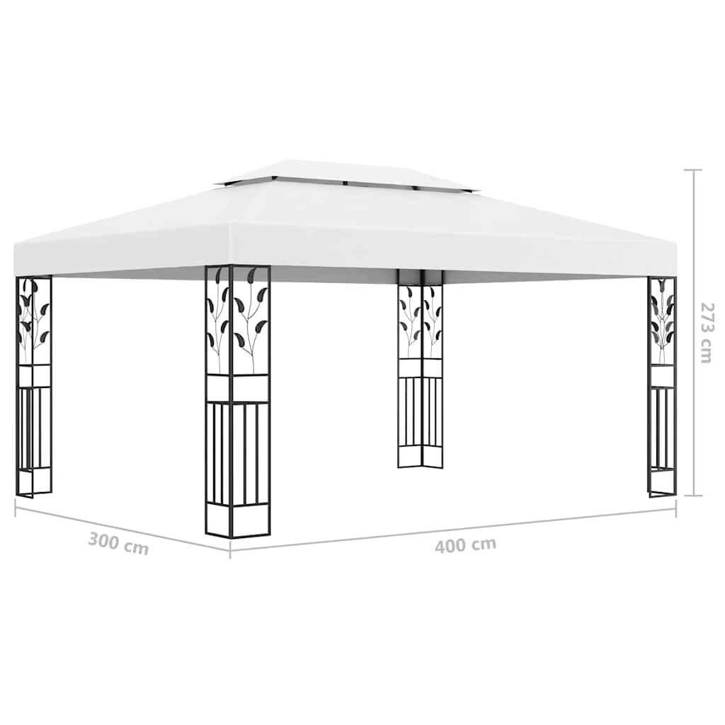 pavillon med dobbelt tag og LED-lyskæder 3x4 m hvid