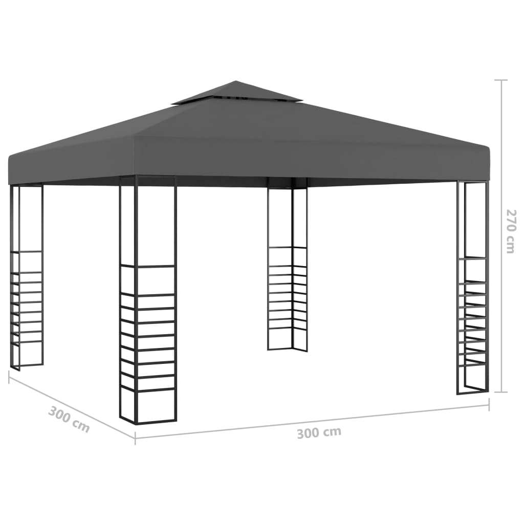 havepavillon med LED-lyskæder 3x3 m antracitgrå
