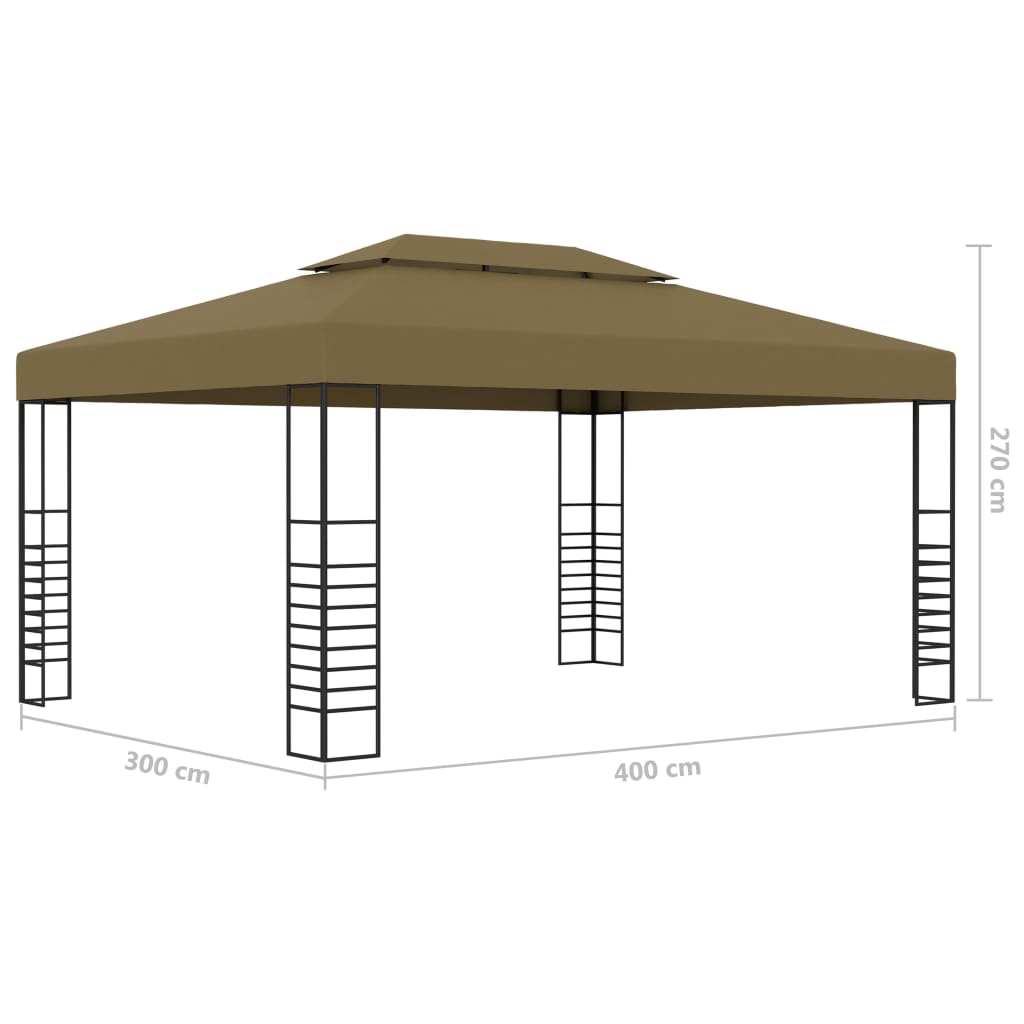 pavillon med LED-lyskæder 3x4 m gråbrun