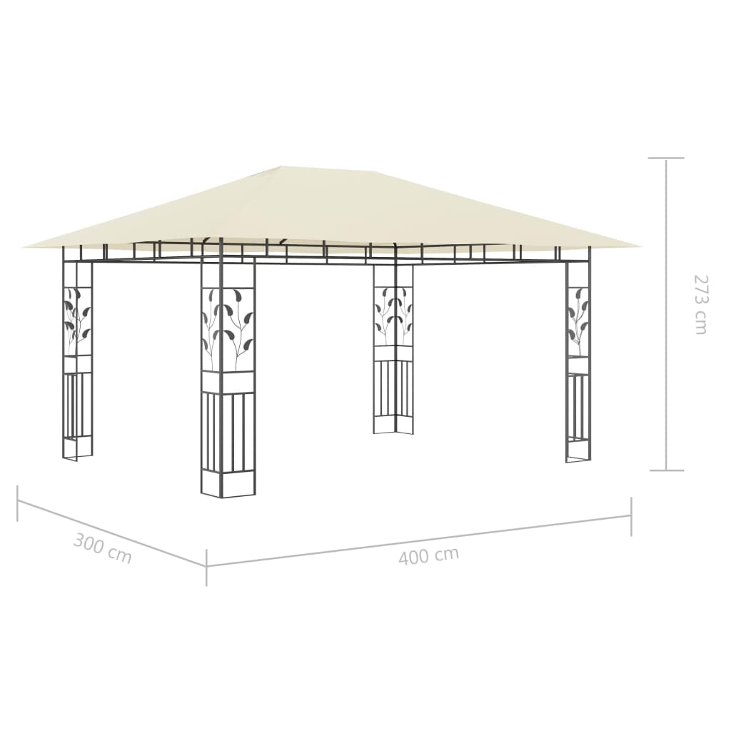 pavillon med myggenet og LED-lyskæder 4x3x2,73 m cremefarvet