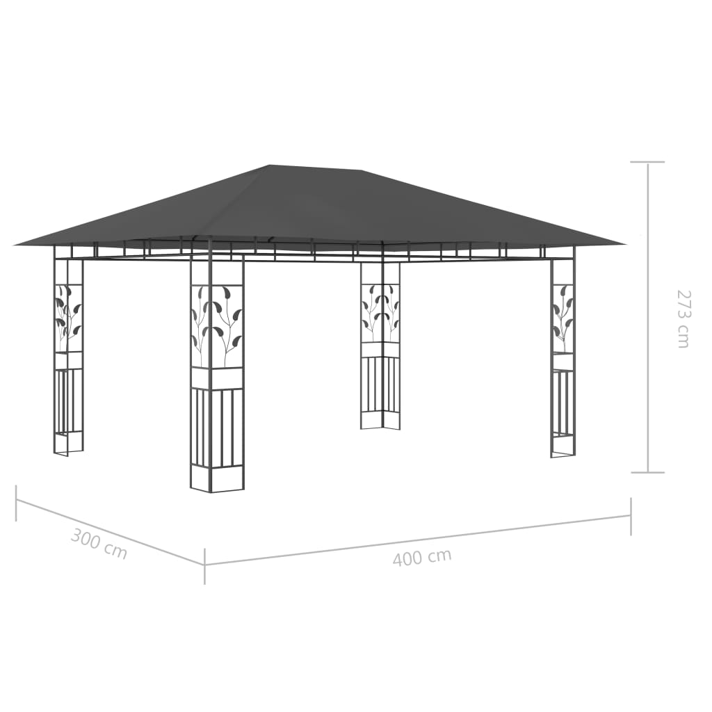 pavillon med myggenet og LED-lyskæder 4x3x2,73 m antracitgrå