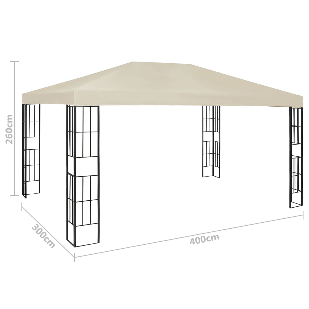 pavillon med LED-lyskæder 3x4 m cremefarvet