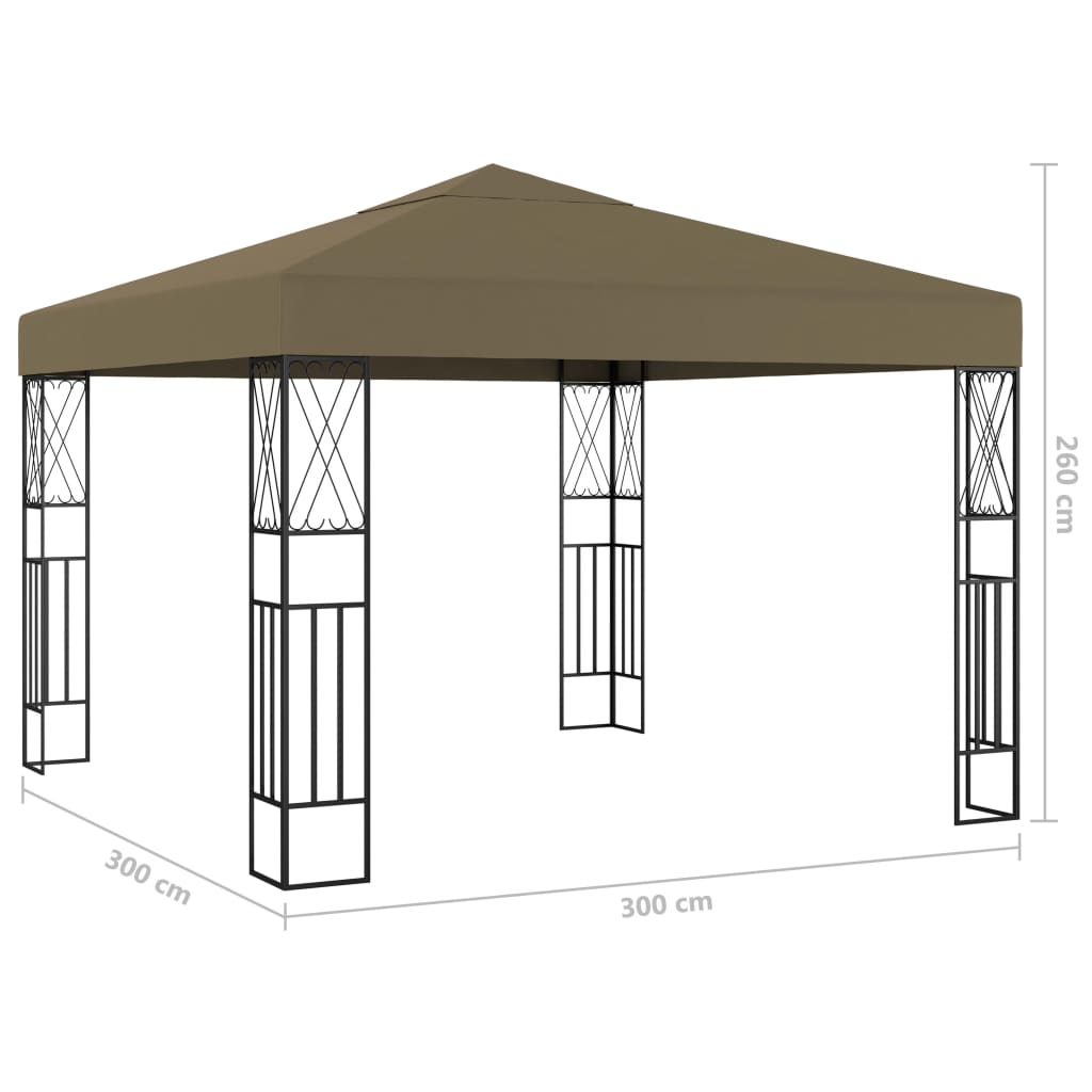 pavillon med LED-lyskæder 3x3 m stof gråbrun