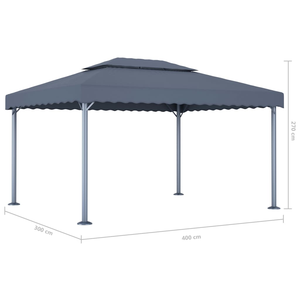 pavillon med LED-lyskæder 400x300 cm aluminium antracitgrå