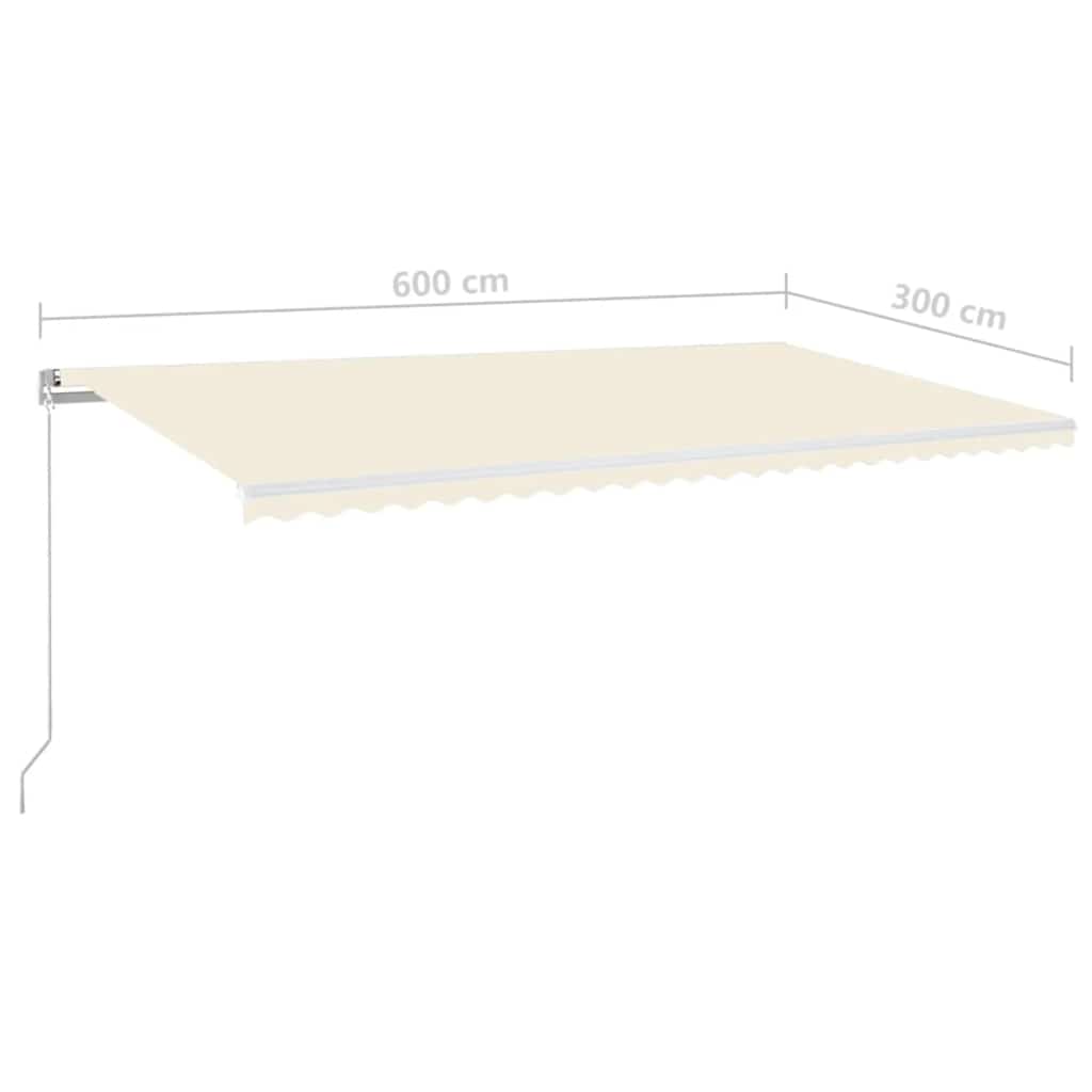 markise m. LED-lys 600x300 cm manuel betjening cremefarvet