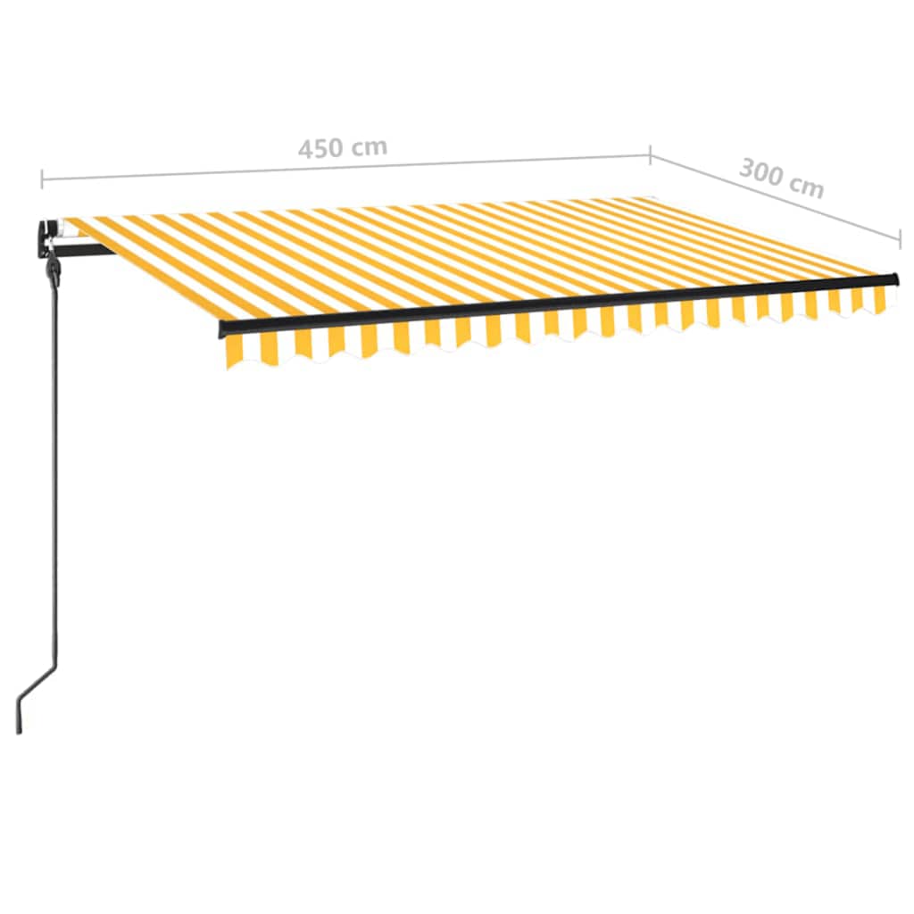 markise m. LED-lys 450x300 cm manuel betjening gul og hvid