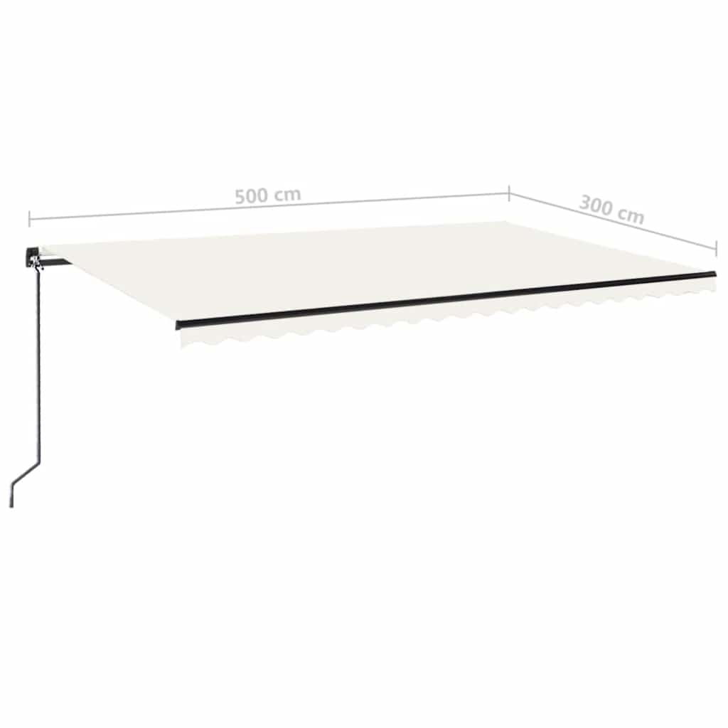 markise m. LED-lys 500x300 cm manuel betjening cremefarvet