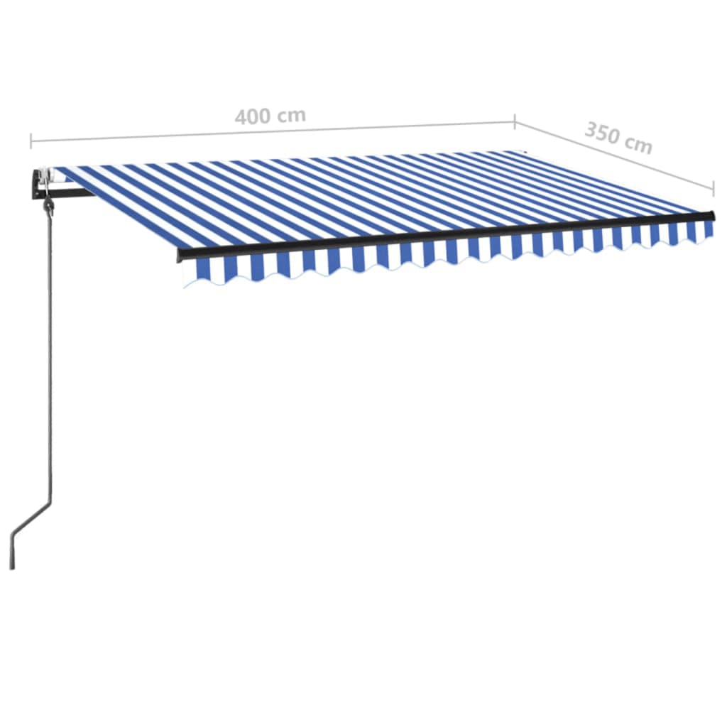 markise m. LED + vindsensor 400x350 cm automatisk blå og hvid