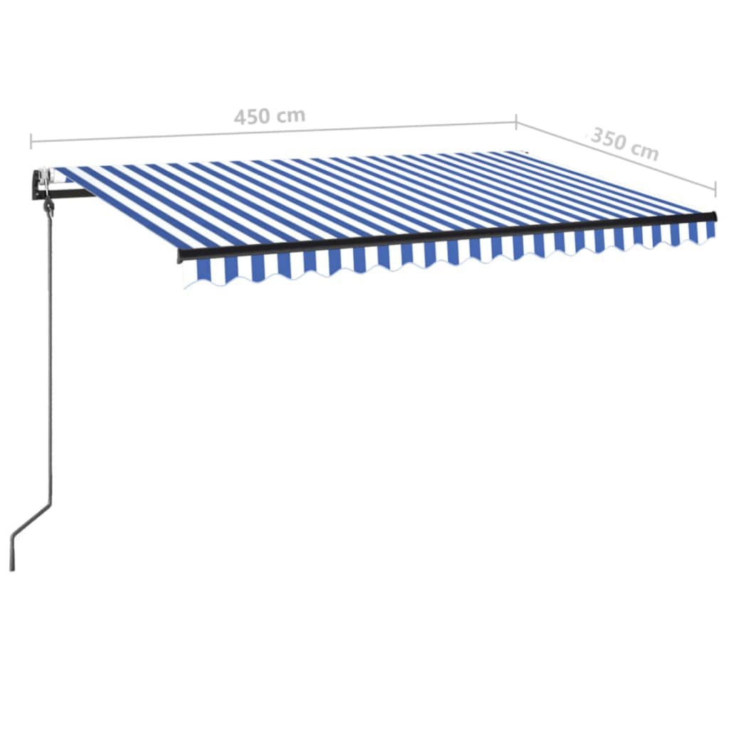 markise m. LED + vindsensor 450x350 cm automatisk blå og hvid