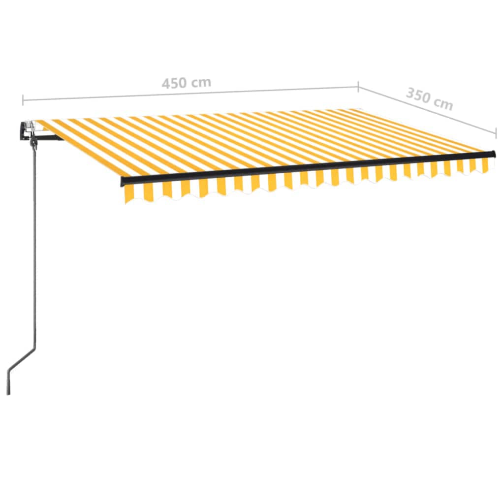 markise m. LED + vindsensor 450x350 cm automatisk gul og hvid