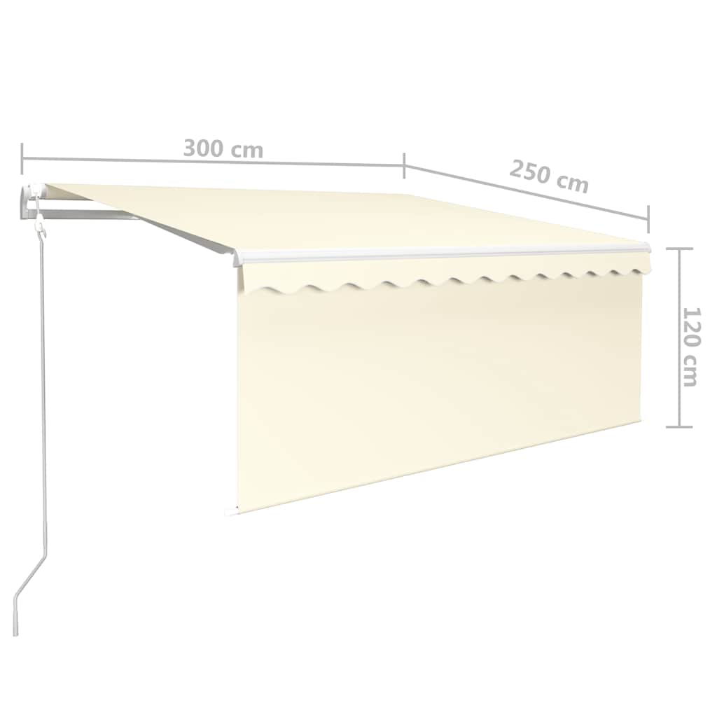 markise m. gardin+LED+vindsensor 3x2,5 m automatisk cremefarvet