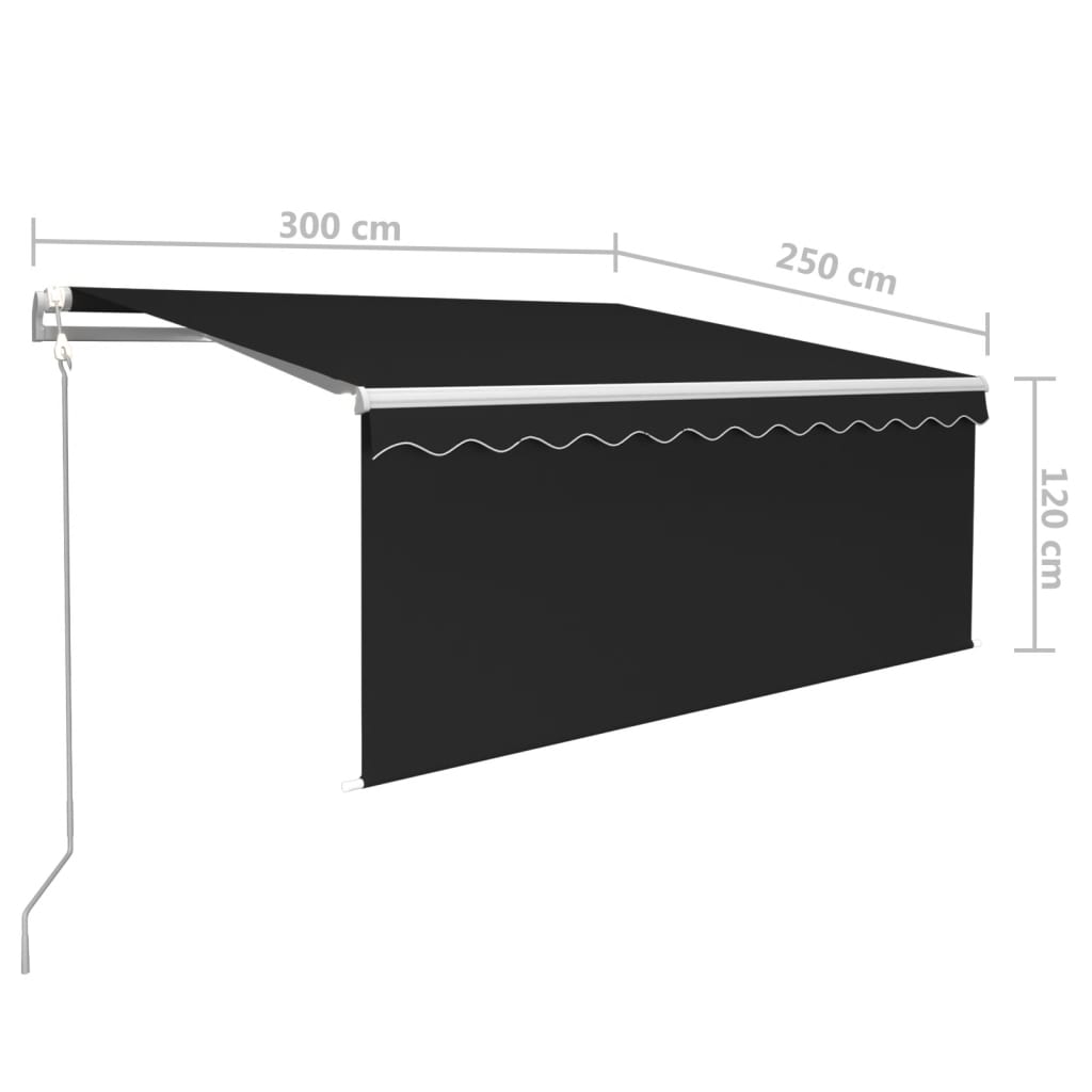 markise m. gardin+LED+vindsensor 3x2,5 m automatisk antracitgrå