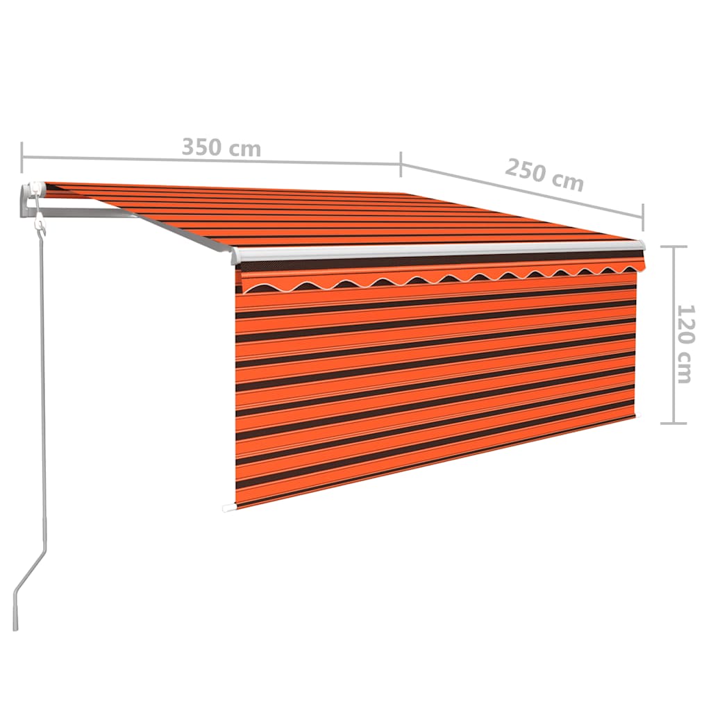 markise m. gardin 3,5x2,5 m automatisk betjening orange og brun