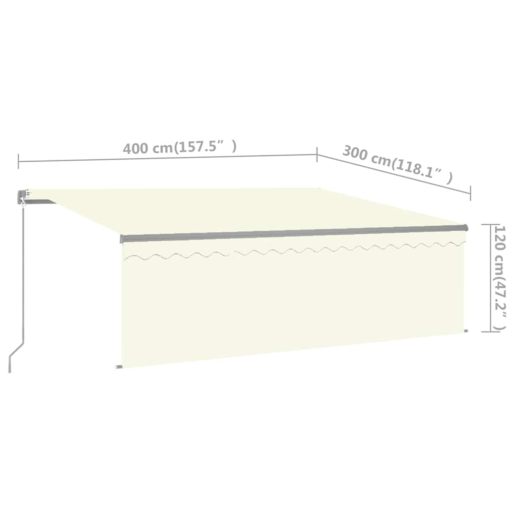 markise m. gardin 4x3 m manuel betjening cremefarvet