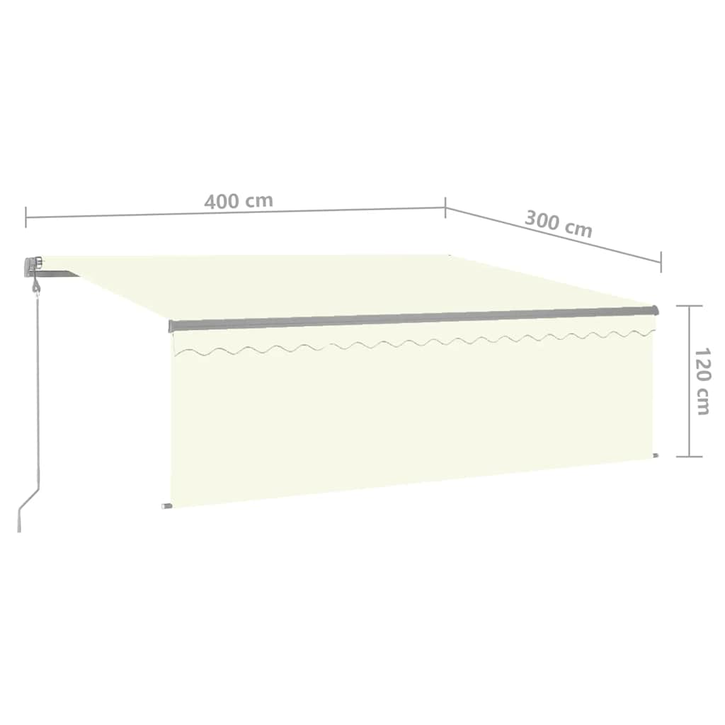 markise m. gardin+LED+vindsensor 4x3 m automatisk cremefarvet