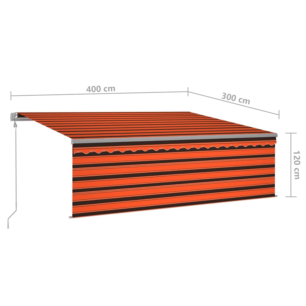markise m. gardin+LED+vindsensor 4x3 m automatisk orange/brun