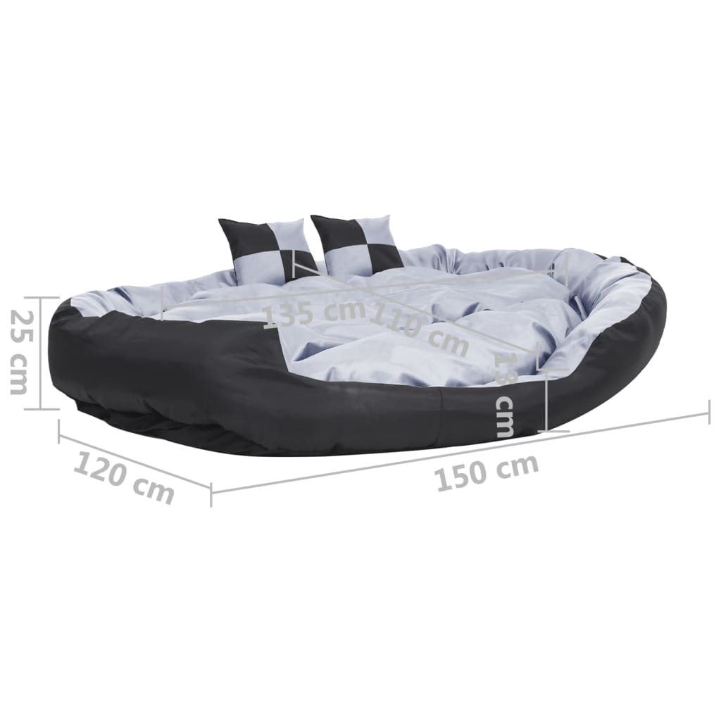 hundepude 150x120x25 cm vendbar og vaskbar grå og sort