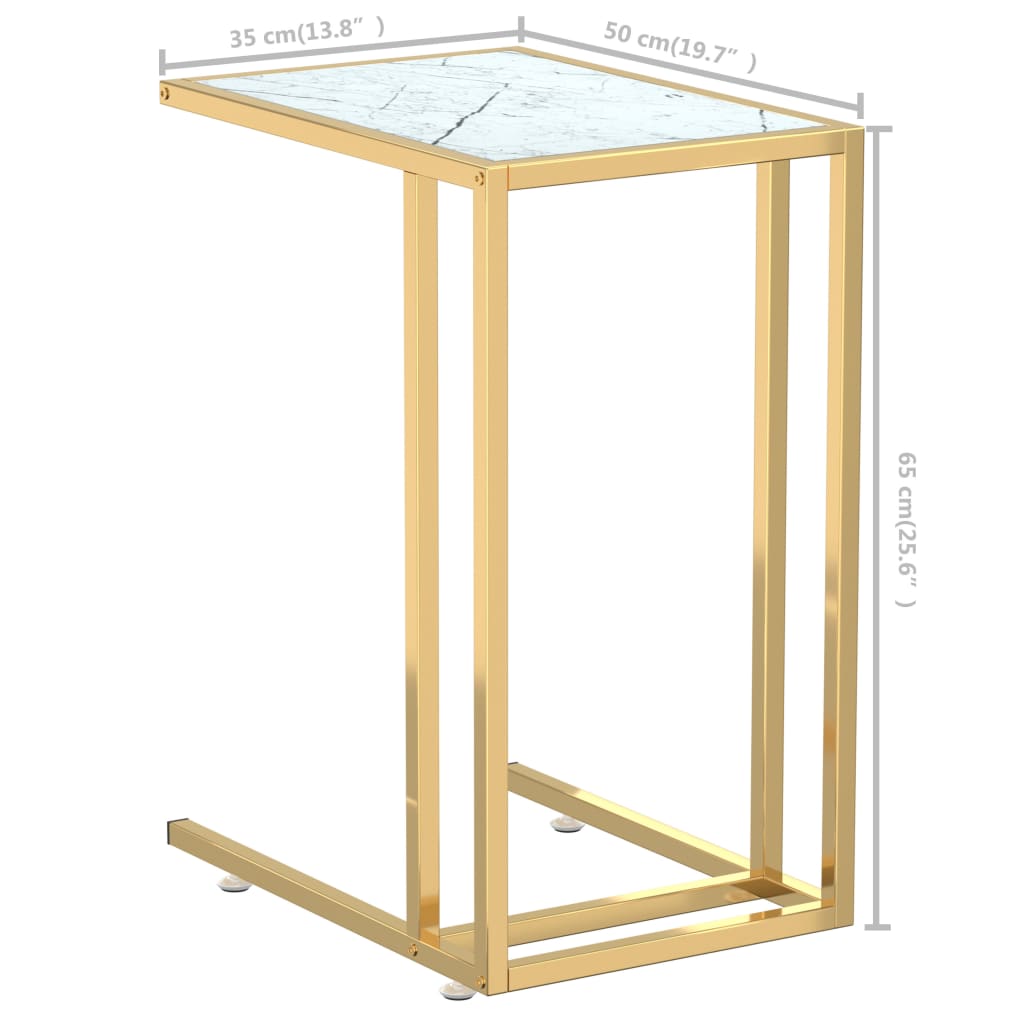 sidebord 50x35x65 cm hærdet glas hvid marmor