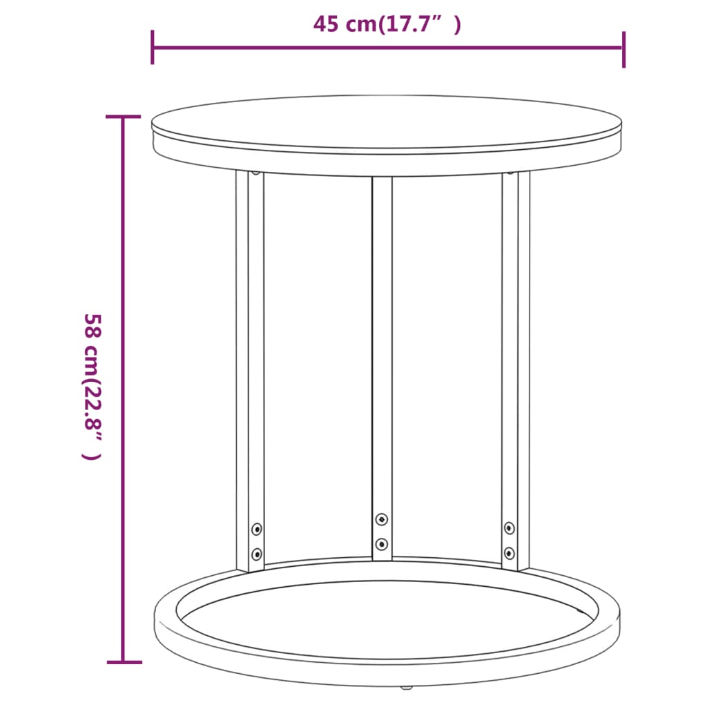sidebord 45 cm hærdet glas guldfarvet og transparent