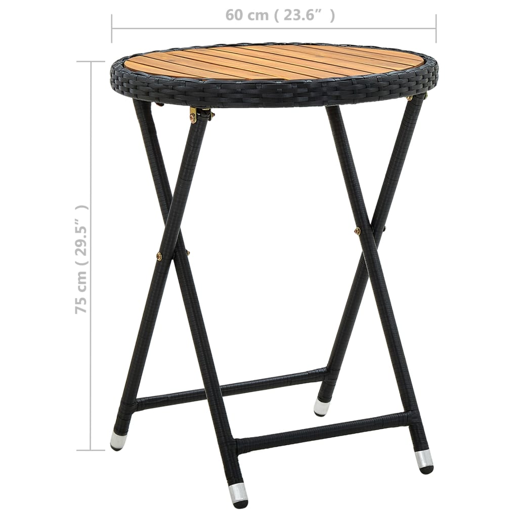 tebord 60 cm massivt akacietræ og polyrattan sort