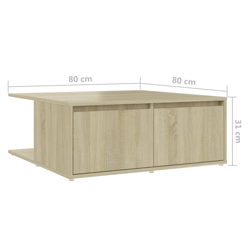 sofabord 80x80x31 cm konstrueret træ sonoma-eg