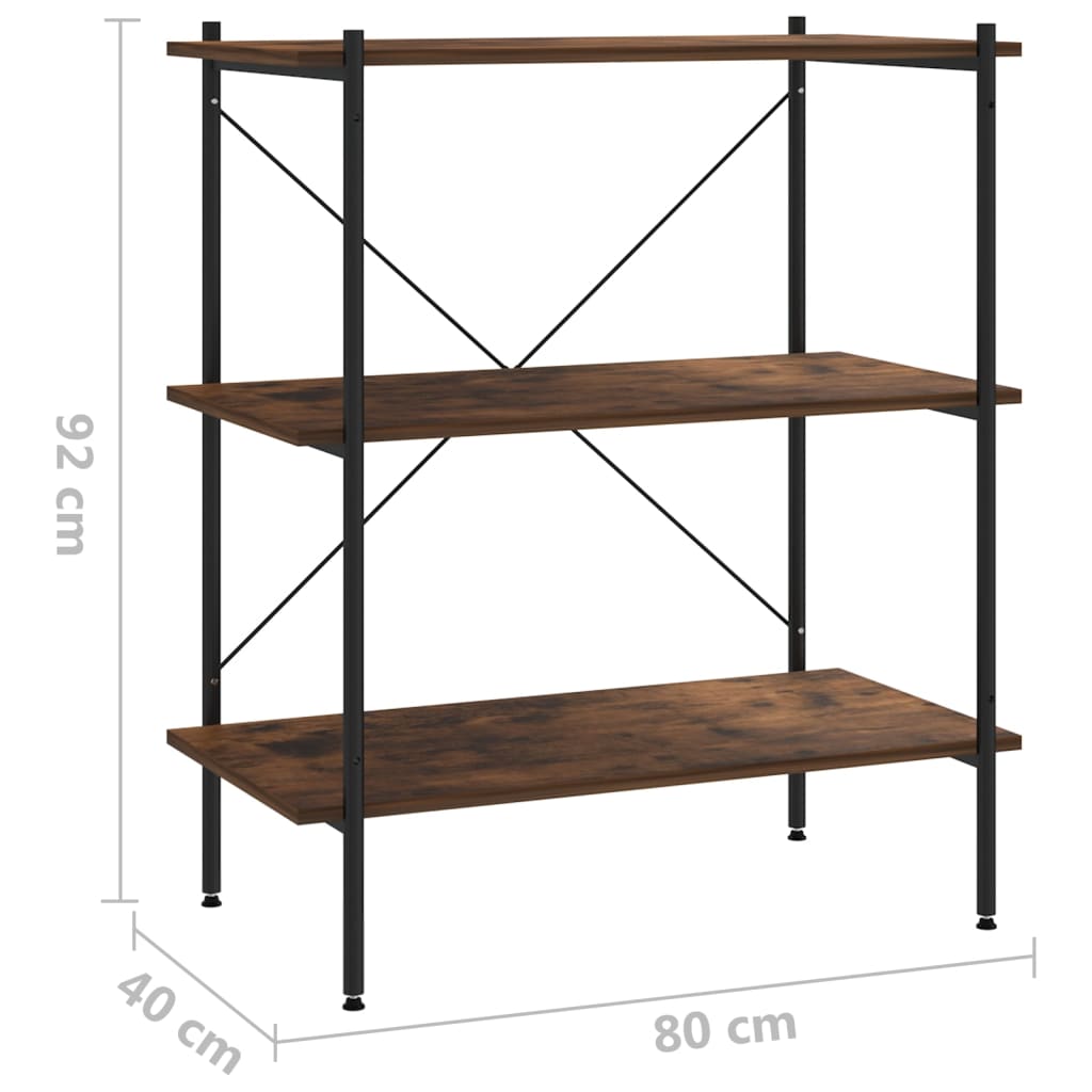 reol med 3 hylder 80x40x92 cm sort og naturfarvet