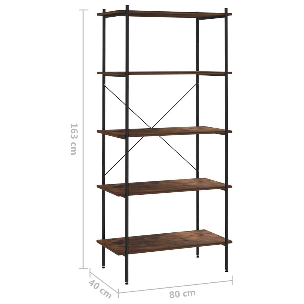 reol med 5 hylder 80x40x163 cm sort og naturfarvet