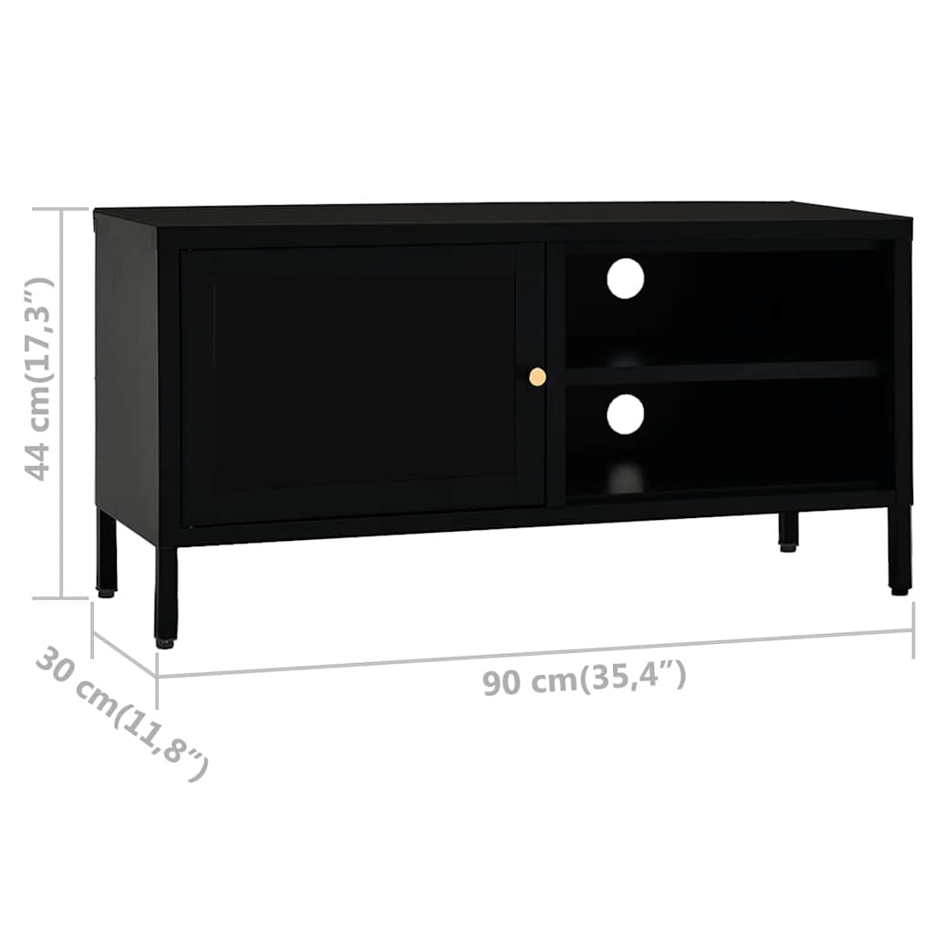 tv-skab 90x30x44 cm stål og glas sort