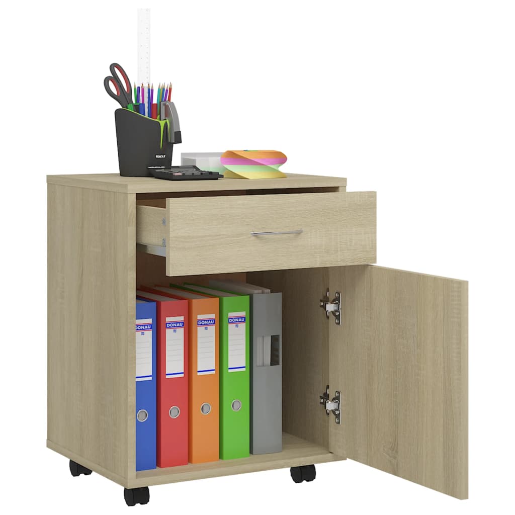 skab med hjul 45x38x54 cm konstrueret træ sonoma-eg