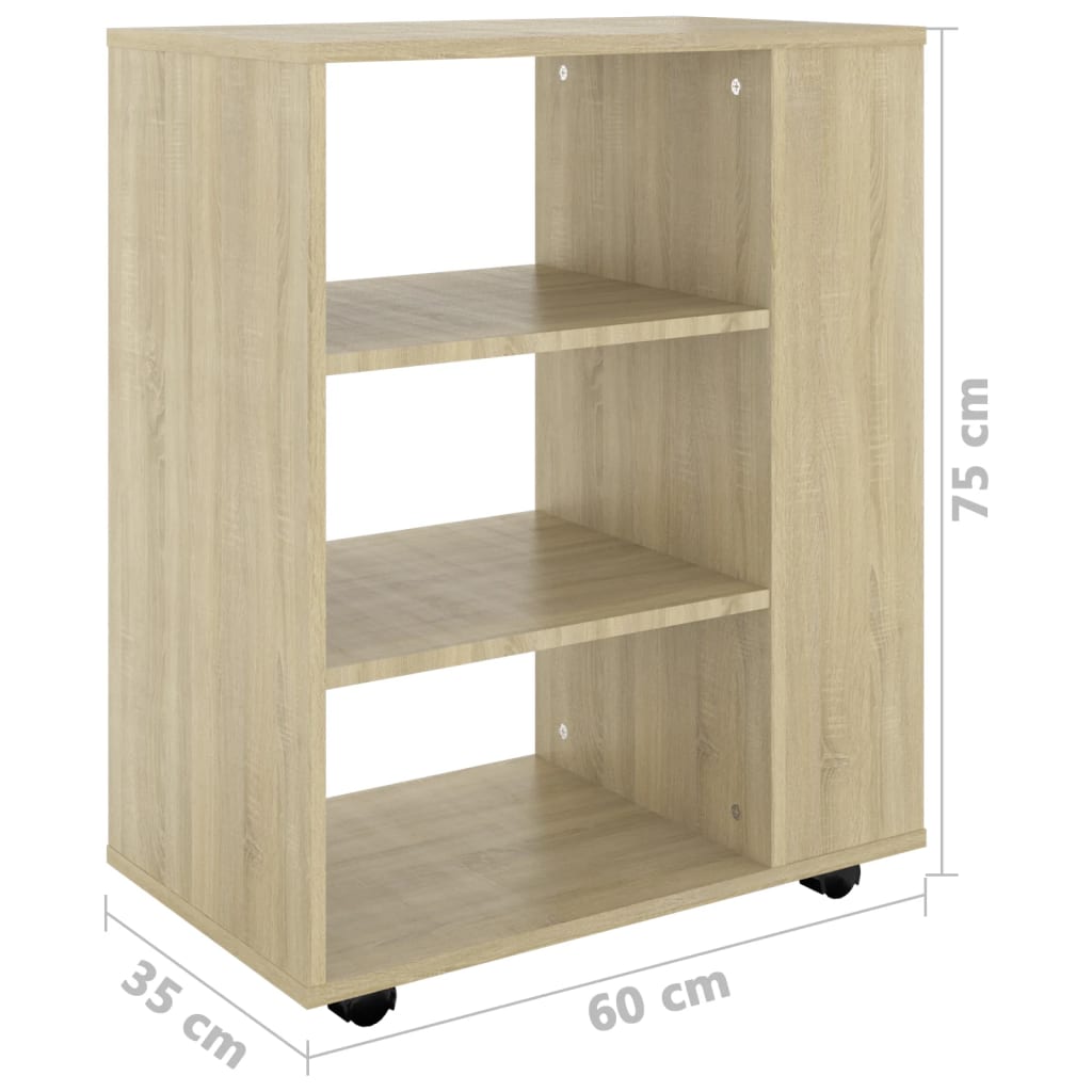 skab med hjul 60x35x75 cm konstrueret træ sonoma-eg