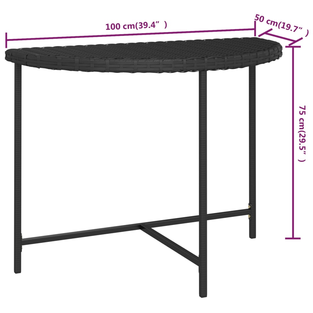 havebord 100x50x75 cm polyrattan sort