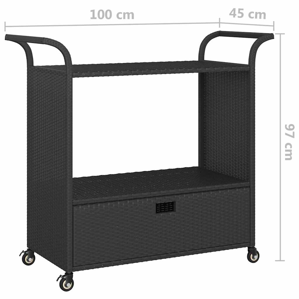 barvogn med skuffe 100x45x97 cm polyrattan sort