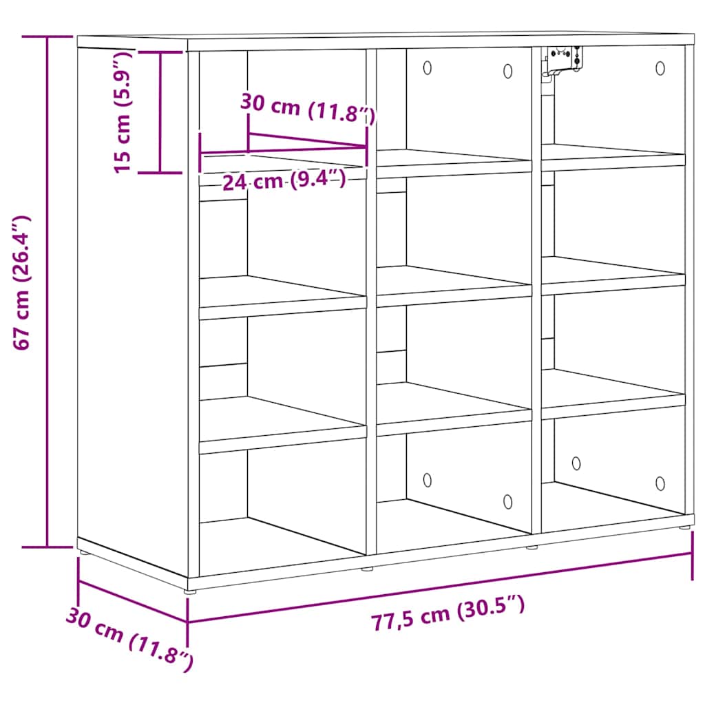 Sko skab 77,5 x 30 x 67 cm Konstrueret træ Sonoma-eg