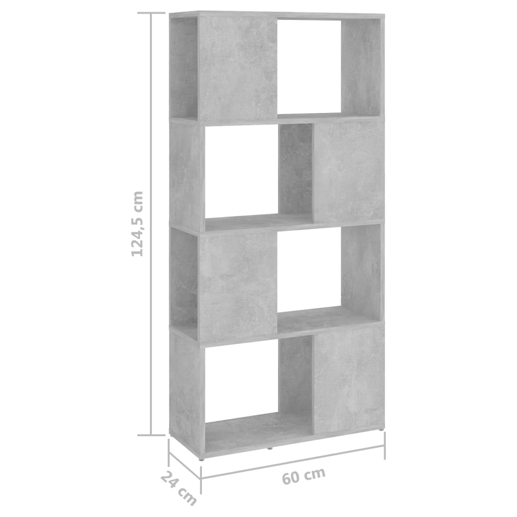 bogreol/rumdeler 60x24x124,5 cm konstrueret træ betongrå