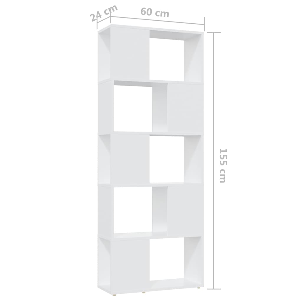 bogreol/rumdeler 60x24x155 cm konstrueret træ hvid