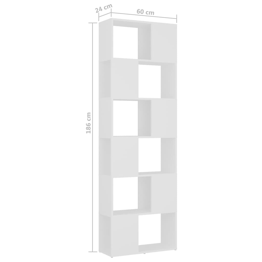 bogreol/rumdeler 60x24x186 cm konstrueret træ hvid
