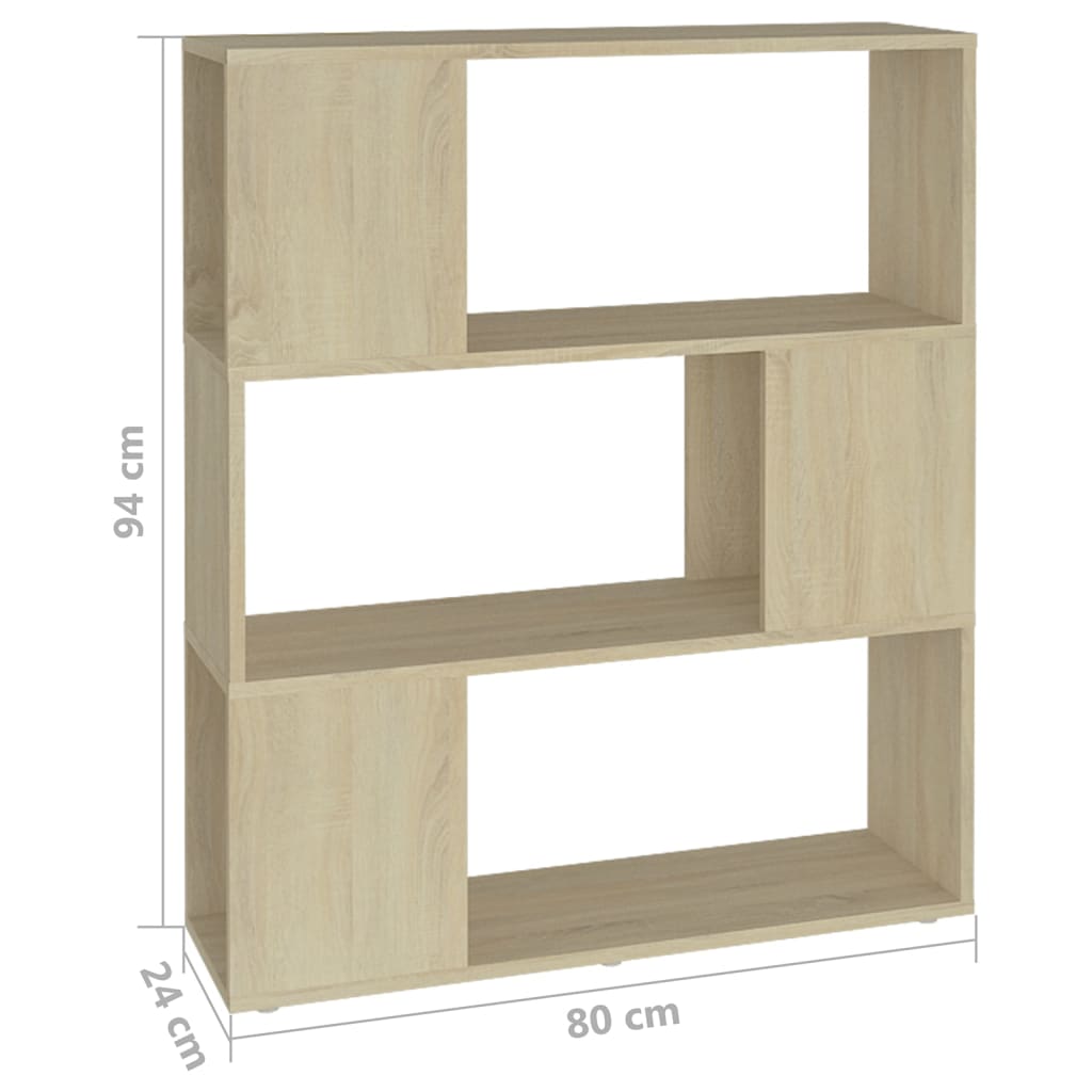 bogreol/rumdeler 80x24x94 cm konstrueret træ sonoma-eg