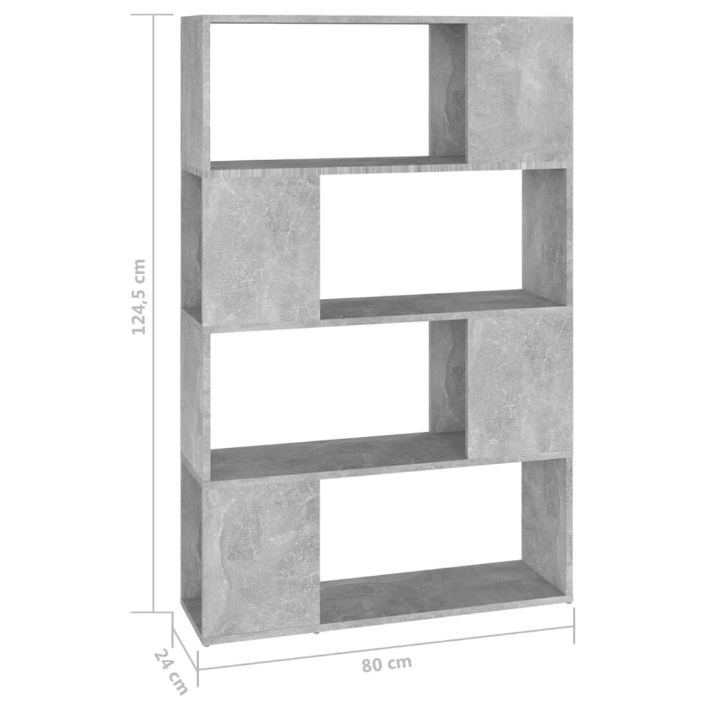 bogreol/rumdeler 80x24x124,5 cm konstrueret træ betongrå