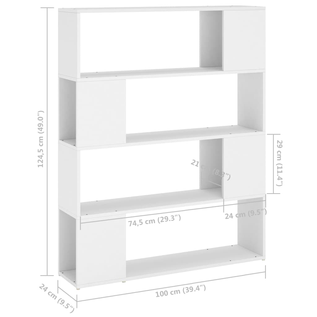 bogskab/rumdeler 100x24x124 cm konstrueret træ hvid