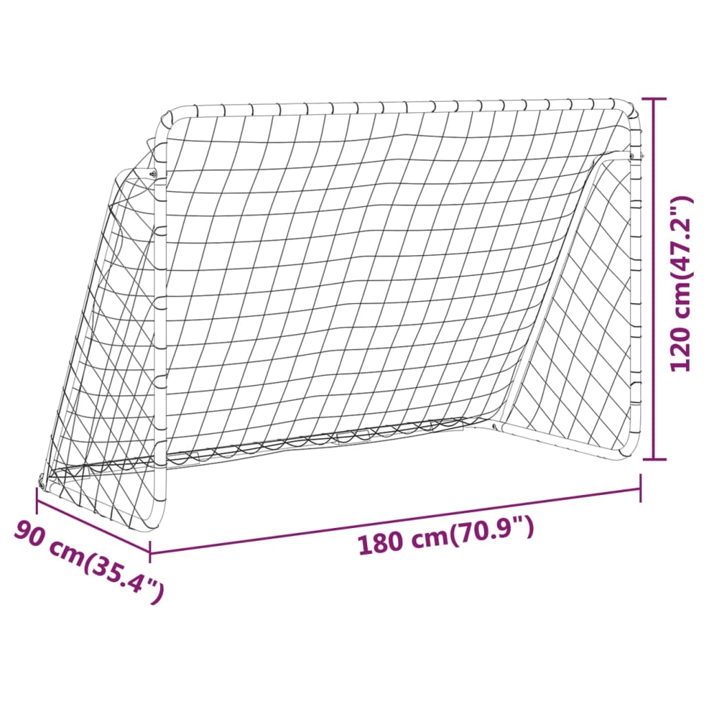 fodboldmål med net 180x90x120 cm stål hvid