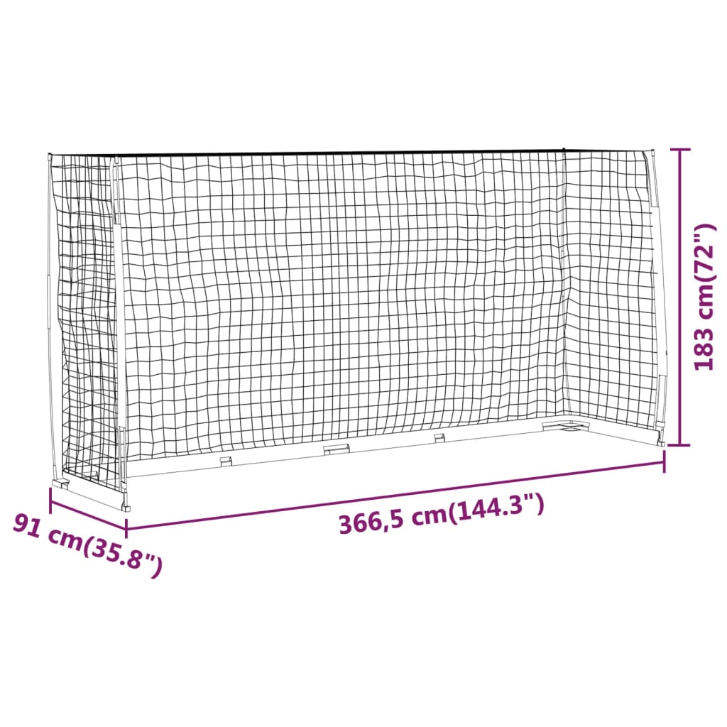 fodboldmål 366,5x91x183 cm stål