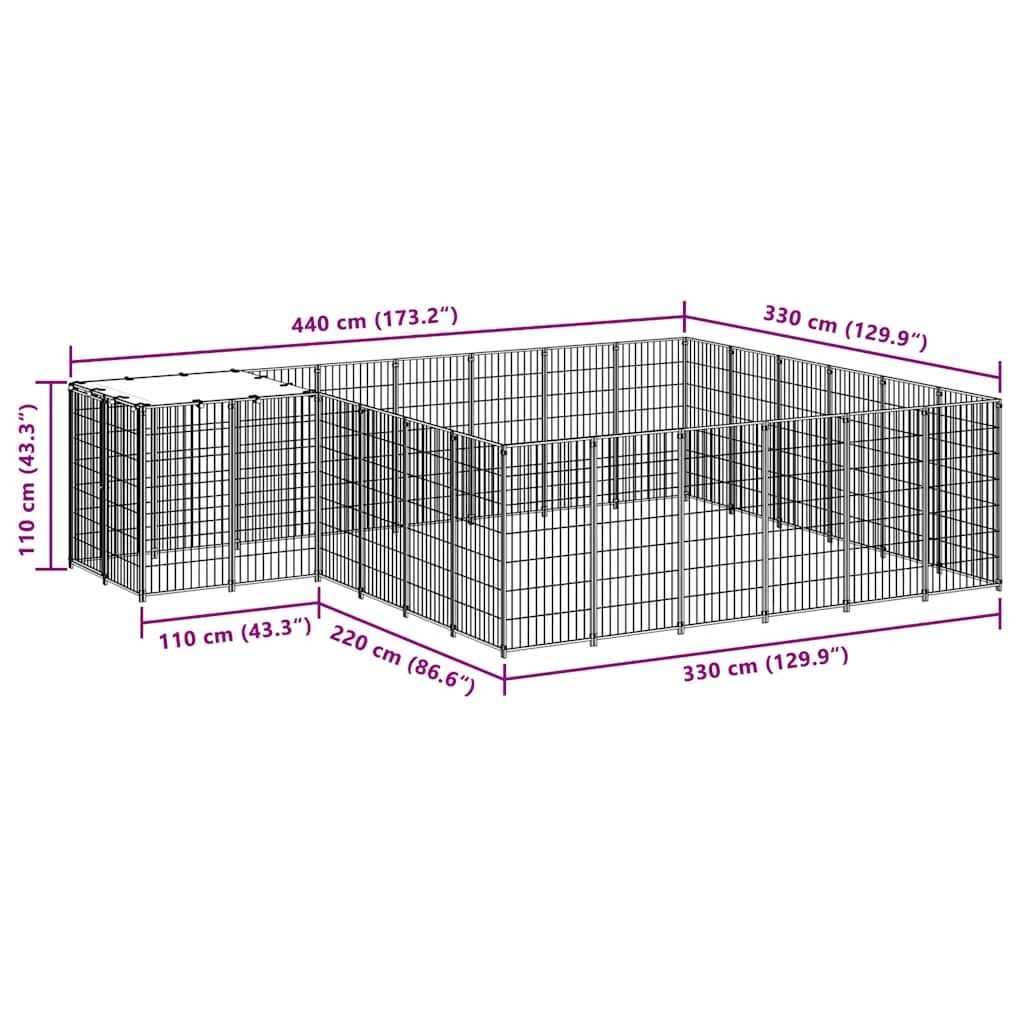 hundeløbegård 12,1 m² stål sort