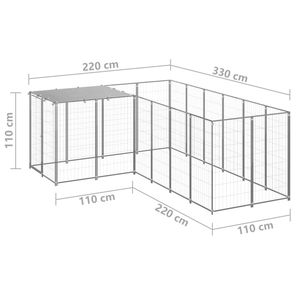 hundeløbegård 4,84 m² stål sølvfarvet