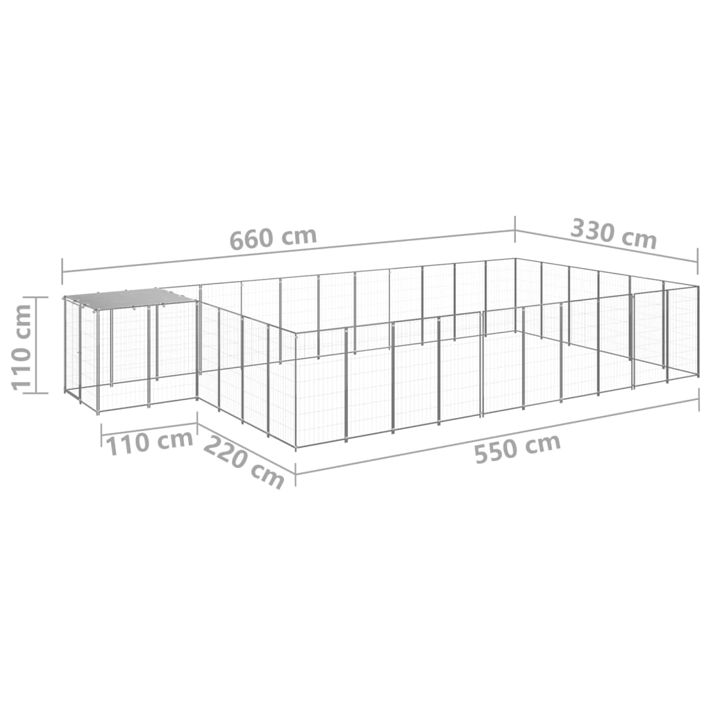 hundeløbegård 19,36 m² stål sølvfarvet