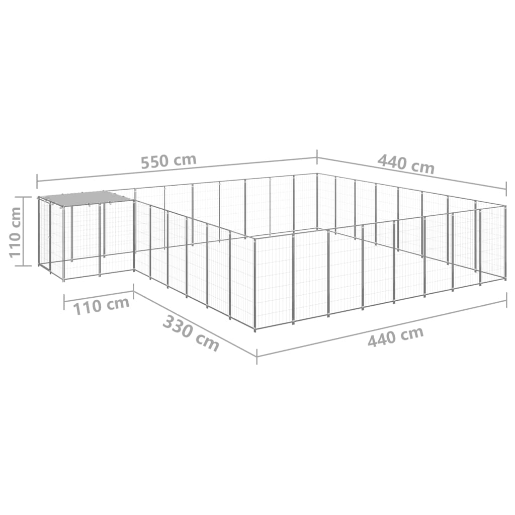 hundeløbegård 20,57 m² stål sølvfarvet